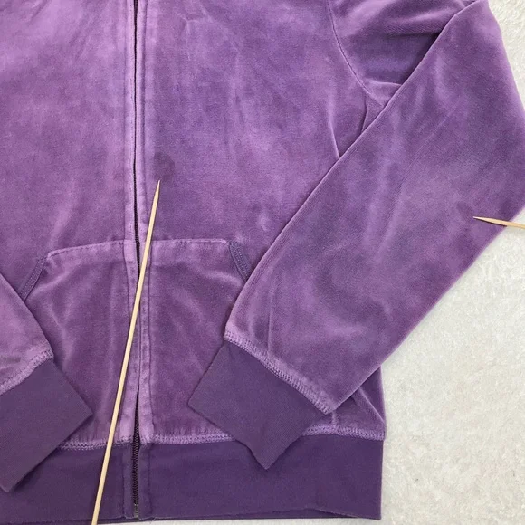 🔥4/$15🔥 JUICY COUTURE ‘Queen of Stuff’ Purple Velour Hoodie Full Zip Sweatshirt - Picture 8 of 10
